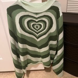 Cider Retro Green Heart Sweater